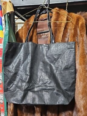 Saks Fifth Avenue Black Shiny Tote with Top Handles